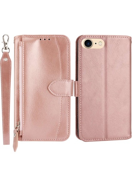 Apple iPhone Se Stand Cüzdan Folio Flip Cep Telefon Kılıfı Zipper Cep Pu Deri Deri Manyetik Telefon Kabuğu Uzun Kısa Kayışlar (Yurt Dışından)