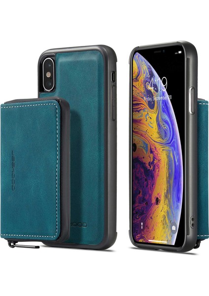 Apple iPhone Xs Için Max Telefon Kılıfı Çıkarılabilir Fermuar Cüzdan Manyetik Emilim Kapak Anti-Drop Anti-Çizelge Deri Kaplamalı Tpu Kickstand-Mavi ile (Yurt Dışından)