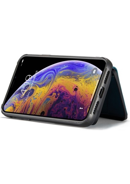 Apple iPhone Xs Için Max Telefon Kılıfı Çıkarılabilir Fermuar Cüzdan Manyetik Emilim Kapak Anti-Drop Anti-Çizelge Deri Kaplamalı Tpu Kickstand-Mavi ile (Yurt Dışından)