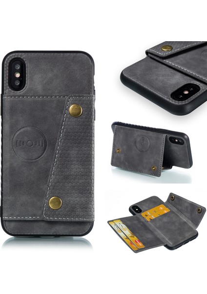 Kickstand Card Tutucu Pu Deri Kaplamalı Tpu Telefon Kabuğu Apple iPhone X/xs-Gre Için (Yurt Dışından)