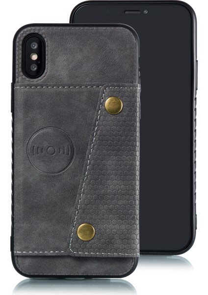 Kickstand Card Tutucu Pu Deri Kaplamalı Tpu Telefon Kabuğu Apple iPhone X/xs-Gre Için (Yurt Dışından)