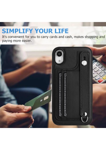 Apple iPhone Xr Kart Yuvaları Için Dalgalı Anti Kılıf, Yb Deri Kaplama Serisi-5 Tpu Telefon Kapağı Kickstandblack (Yurt Dışından)