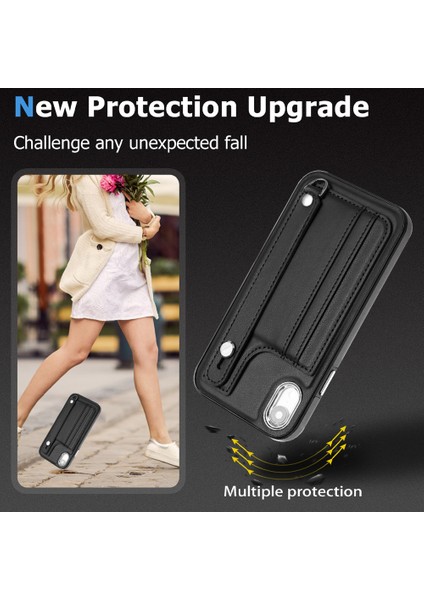 Apple iPhone Xr Kart Yuvaları Için Dalgalı Anti Kılıf, Yb Deri Kaplama Serisi-5 Tpu Telefon Kapağı Kickstandblack (Yurt Dışından)