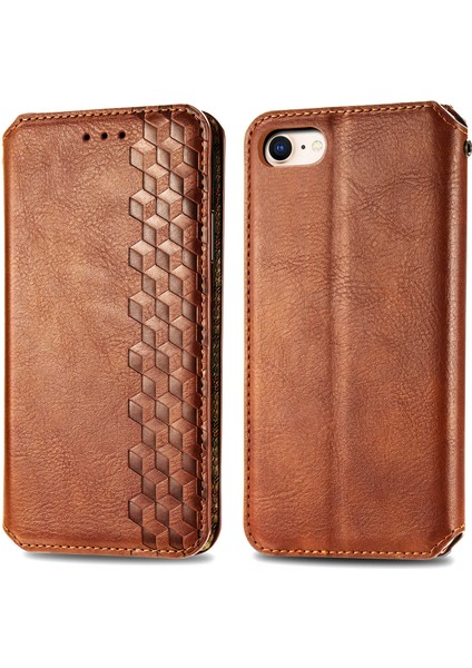 Moda Otomatik Emici Eşkenar Doku Pu Deri Cüzdan Stant Örtüsü Apple iPhone Se-Kahverengi (Yurt Dışından) modelleri