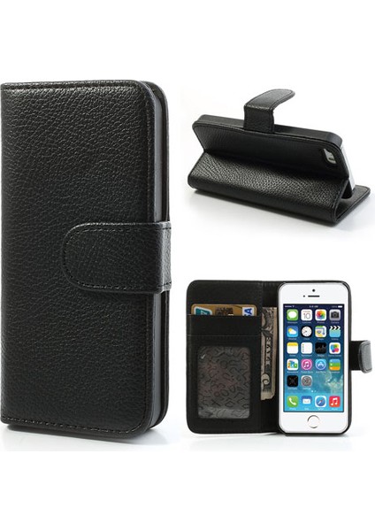 Litchi Cilt Deri Kart Tutucu Kılıfı Apple iPhone Se 5s 5-Black (Yurt Dışından)