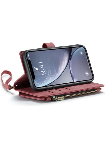 Apple iPhone Xr Şok-Absorpsiyon Fermuarı Cep Telefonu Cüzdan Kılıfı Kullanışlı Kayış Telefon Koruyucu Kabuk Kartı Tutucu-Kırmızı (Yurt Dışından) fiyatları