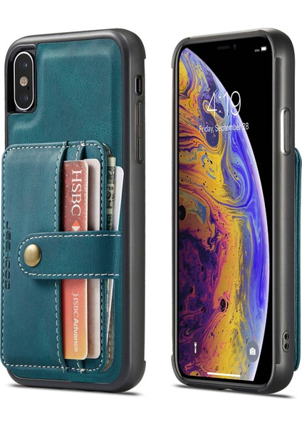 Apple iPhone Xs Için Max Telefon Vaka Vakası Şok Geçirmez Cüzdan Telefon Kapağı Koruyucu Destek Kablosuz Şarj/rfıd Blowing-Blue (Yurt Dışından)