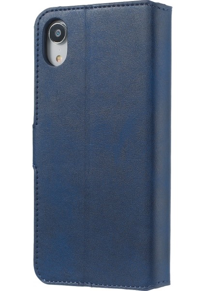 Apple iPhone Xr Düz Renkli Deri Deri Cüzdan Cep Telefonu Kapak Blue Için (Yurt Dışından)