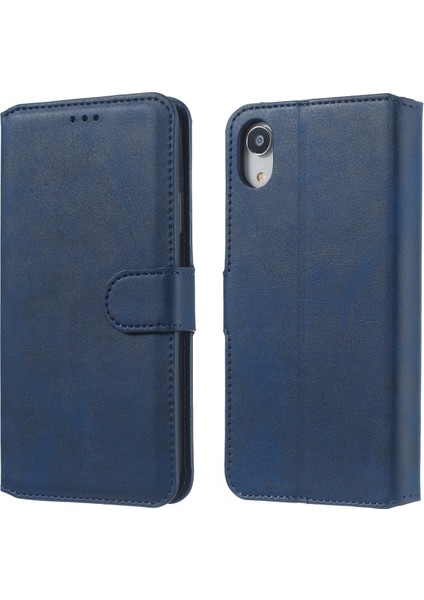 Apple iPhone Xr Düz Renkli Deri Deri Cüzdan Cep Telefonu Kapak Blue Için (Yurt Dışından)
