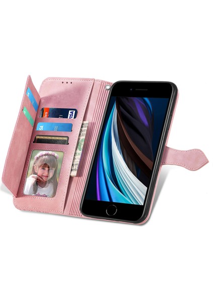 Apple iPhone 6/6s Için Çiçek Baskılı Pu Deri Kasa Cüzdan Standı Telefon Kapağı Fermuarlı Cep-Pembe (Yurt Dışından)