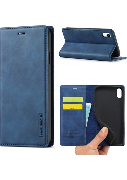 Tpu+Pu Deri Güçlü Manyetik Telefon Koruyucu Kabuk Apple iPhone Xr-Blue Için (Yurt Dışından)