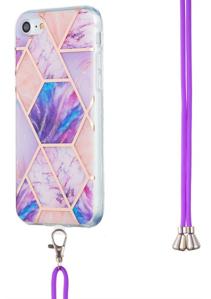 Apple iPhone Se-Light Purple Için Kordonlu Tpu Telefon Kılıfı Electrocating Mermer Desen Ekleme Tpu Telefon Kılıfı (Yurt Dışından) modelleri