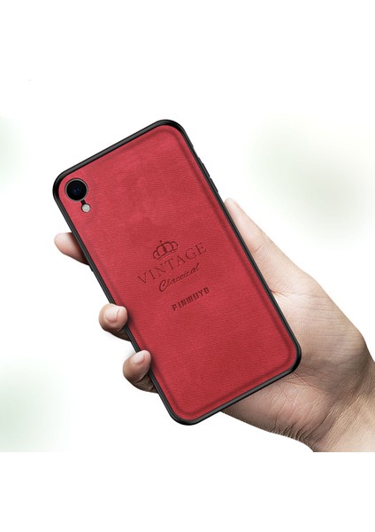 Pu Deri Vintage Şok Geçirmez Kaplamalı Yumuşak Tpu+Sert Pc Hibrit Kasa Apple iPhone Xr-Red (Yurt Dışından)