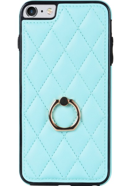 Apple iPhone Se Pu Deri+Tpu Koruyucu Kapak Için Baskılı Rhombus Izgara Desen Döndürme Yüzüğü Kickstand Telefon Case Sky Mavi (Yurt Dışından) fiyatları