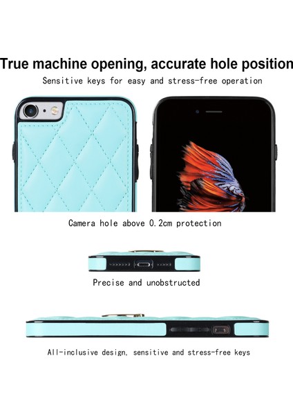 Apple iPhone Se Pu Deri+Tpu Koruyucu Kapak Için Baskılı Rhombus Izgara Desen Döndürme Yüzüğü Kickstand Telefon Case Sky Mavi (Yurt Dışından) modelleri