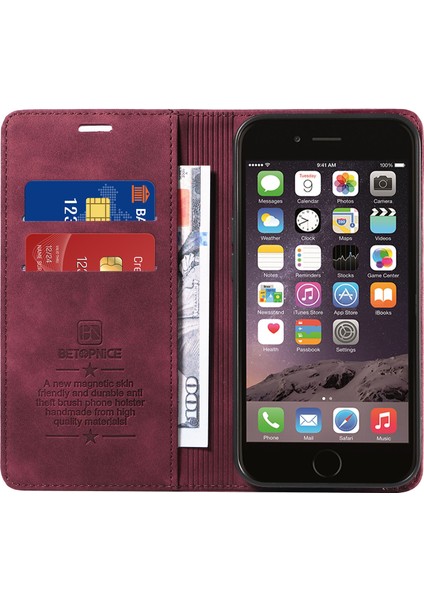 Apple iPhone 6/6s Artı Tpu+Pu Deri Standı Kapak Rfıd Engelleme Cüzdan Cep Telefonu Kasa-Kırmızı (Yurt Dışından) fiyatları