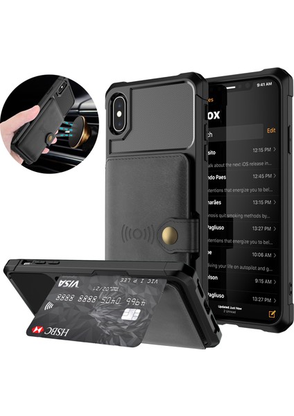 Deri Kaplamalı Tpu Cüzdan Kickstand Case, Apple iPhone Xs Max-Black Için Yerleşik Manyetik Tabaka ile (Yurt Dışından)