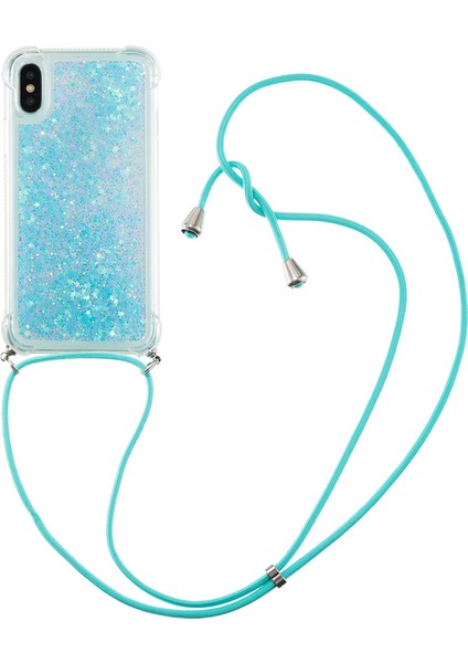 Apple iPhone X/xs-Silver Mavi Yıldızlar Için Ön Anti-Lost Kiracı ile Glitter Quicksand Yumuşak Tpu Telefon Kılıfı (Yurt Dışından)