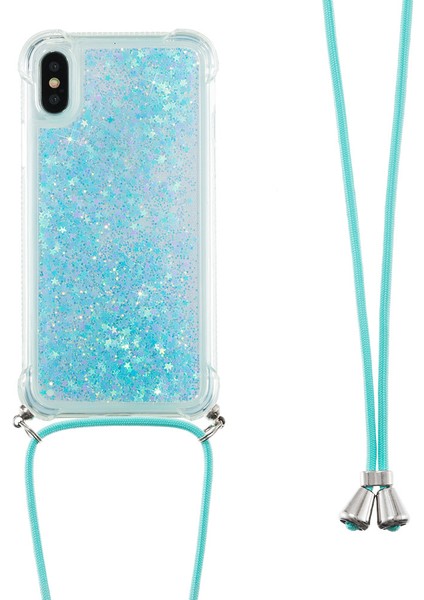 Apple iPhone X/xs-Silver Mavi Yıldızlar Için Ön Anti-Lost Kiracı ile Glitter Quicksand Yumuşak Tpu Telefon Kılıfı (Yurt Dışından)