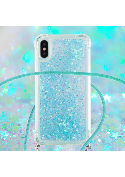 Apple iPhone X/xs-Silver Mavi Yıldızlar Için Ön Anti-Lost Kiracı ile Glitter Quicksand Yumuşak Tpu Telefon Kılıfı (Yurt Dışından)