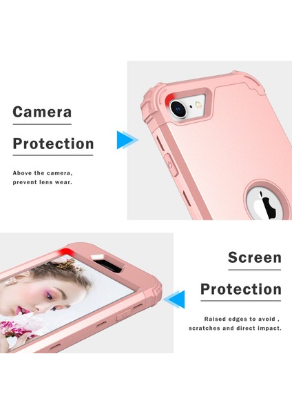 Apple iPhone Se Için 3-1 Arada Cep Telefonu Kasası Düşme Geçirmez Silikon+Pc Kalınlaştırılmış Köşe Hibrit Kapak Gül Altın (Yurt Dışından)