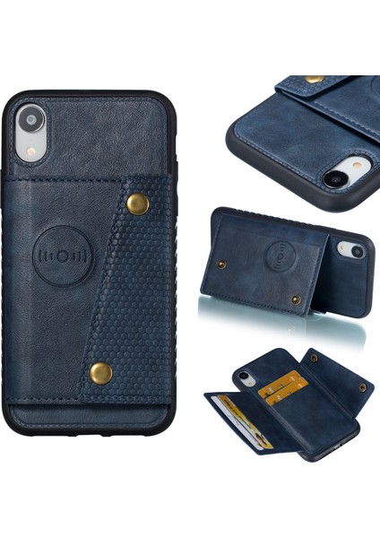 Apple iPhone Xr Kickstand Card Tutucu Pu Deri Kaplamalı Tpu Kılıfı [dahili Araç Manyetik Sayfası] Mavi (Yurt Dışından)