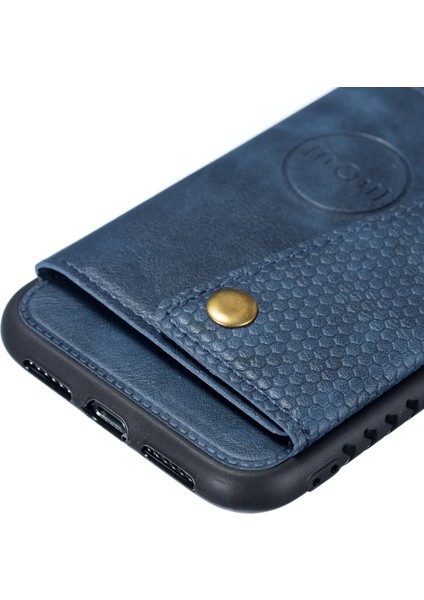 Apple iPhone Xr Kickstand Card Tutucu Pu Deri Kaplamalı Tpu Kılıfı [dahili Araç Manyetik Sayfası] Mavi (Yurt Dışından)