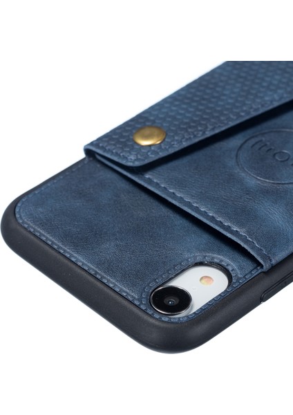 Apple iPhone Xr Kickstand Card Tutucu Pu Deri Kaplamalı Tpu Kılıfı [dahili Araç Manyetik Sayfası] Mavi (Yurt Dışından)
