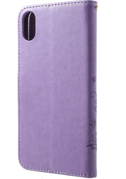 Apple iPhone Xs Max Baskı Için Kelebek Çiçek Stand Cüzdan Deri Koruyucu Kılıf Olamı Mor (Yurt Dışından)