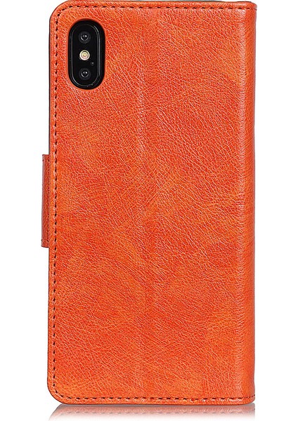 Apple iPhone Xr Şok Geçirmez Telefon Kasası Nappa Dokusu Bölünmüş Deri Kapak Folio Kapağı Koruyucu Telefon Kabuğu Stand Cüzdan-Turun (Yurt Dışından)