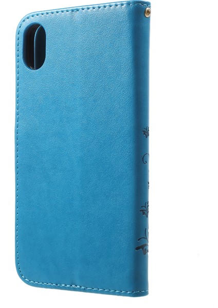 Apple iPhone Xr-Blue Için Kelebek Çiçek Standı Cüzdan Deri Koruyucu Kılıf (Yurt Dışından)