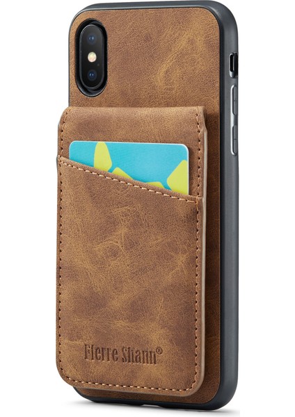 Fierre Shann Kickstand Telefon Kılıfı Apple iPhone Xs Max Pu Deri+Tpu Kart Tutucu-Kahverengi ile Kapak (Yurt Dışından)
