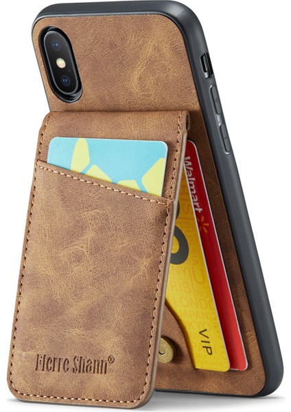 Fierre Shann Kickstand Telefon Kılıfı Apple iPhone Xs Max Pu Deri+Tpu Kart Tutucu-Kahverengi ile Kapak (Yurt Dışından)