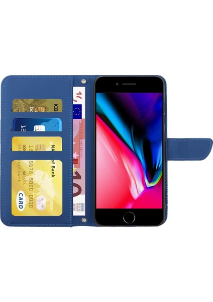 Apple iPhone 8/7 Kelebekler Için Çiçek Baskılı Stand Deri Kılıf Cüzdan Kapağı Omuz Kayış Mavisi (Yurt Dışından) fiyatları