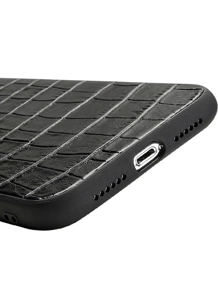 Timsah Doku Apple iPhone Xr-Black Için Orijinal Deri Kaplamalı Tpu Telefon Kılıfı (Yurt Dışından)