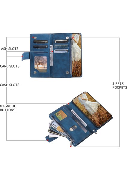 Apple iPhone Xs Max Telefon Kılıfı Için Zipper Cep Deri Kılıfı, Rhombus Doku Stand Omuz Kayışı ve El Kayışı Mavisi ile Şok Geçirmez Telefon Kapağı (Yurt Dışından)