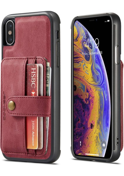 Apple iPhone Xs Için Max Telefon Vaka Vakası Şok Geçirmez Cüzdan Telefon Kapağı Koruyucu Destek Kablosuz Şarj/rfıd Engelleme-Kırmızı (Yurt Dışından)