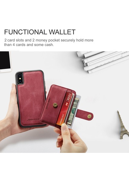 Apple iPhone Xs Için Max Telefon Vaka Vakası Şok Geçirmez Cüzdan Telefon Kapağı Koruyucu Destek Kablosuz Şarj/rfıd Engelleme-Kırmızı (Yurt Dışından) fırsatları