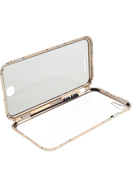 Manyetik Metal Çerçeve+Apple iPhone 7/8-Altın Için Çift Taraflı Temperli Cam Önleyici Tam Kapsama Kapağı (Yurt Dışından)