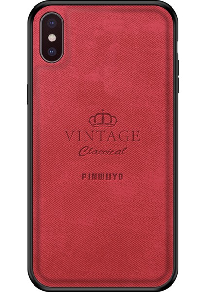 Pu Deri Vintage Yumuşak Tpu+Sabit Pc Hibrit Koruyucu Kılıf Apple iPhone X/xs-Red Için (Yurt Dışından)
