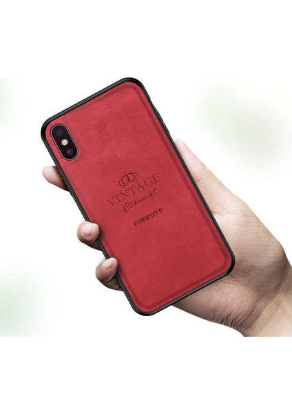 Pu Deri Vintage Yumuşak Tpu+Sabit Pc Hibrit Koruyucu Kılıf Apple iPhone X/xs-Red Için (Yurt Dışından)
