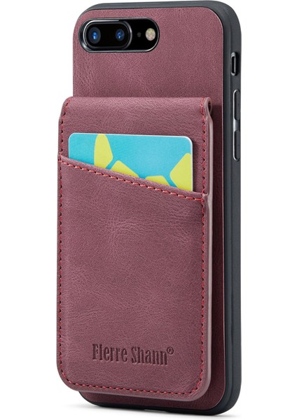 Fierre Shann Apple iPhone 7 Plus/ 8 Plus Phone Case Kickstand Pu Deri Tpu Kart Tutucu-Red ile Kapak (Yurt Dışından)