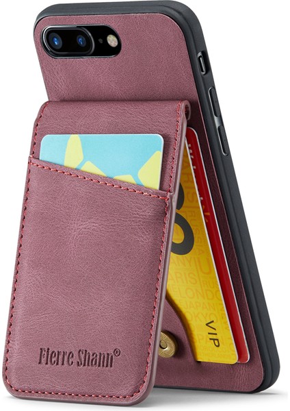 Fierre Shann Apple iPhone 7 Plus/ 8 Plus Phone Case Kickstand Pu Deri Tpu Kart Tutucu-Red ile Kapak (Yurt Dışından) fiyatları