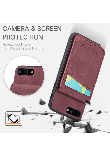 Fierre Shann Apple iPhone 7 Plus/ 8 Plus Phone Case Kickstand Pu Deri Tpu Kart Tutucu-Red ile Kapak (Yurt Dışından) fırsatları