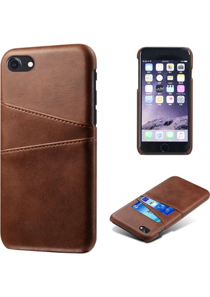 Apple iPhone Se Pu Deri Kaplamalı Pc Kılıfı Ikili Kart Yuvaları-Brown (Yurt Dışından)