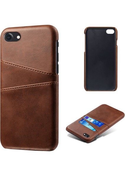 Apple iPhone Se Pu Deri Kaplamalı Pc Kılıfı Ikili Kart Yuvaları-Brown (Yurt Dışından)