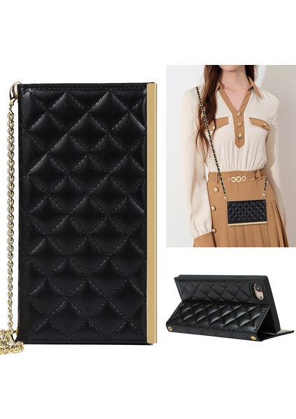 Izgara Dokusu Deri Telefon Kasası Crossbody Çanta, Apple iPhone Se Için Makyaj Aynası ve Omuz Askısı ile (Yurt Dışından)