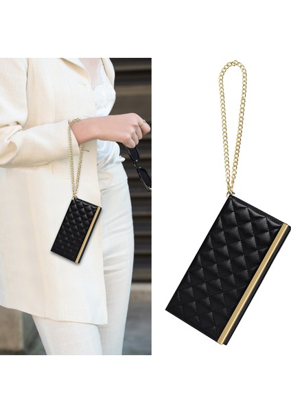 Izgara Dokusu Deri Telefon Kasası Crossbody Çanta, Apple iPhone Se Için Makyaj Aynası ve Omuz Askısı ile (Yurt Dışından)
