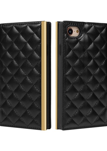 Izgara Dokusu Deri Telefon Kasası Crossbody Çanta, Apple iPhone Se Için Makyaj Aynası ve Omuz Askısı ile (Yurt Dışından)