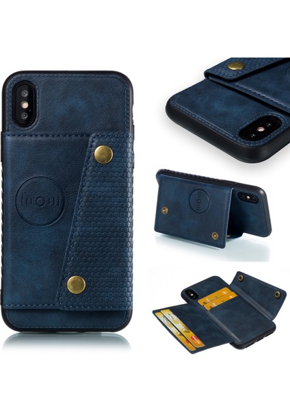 Kickstand Card Tutucu Pu Deri Kaplamalı Tpu Telefon Kabuğu Apple iPhone X/xs-Blue Için (Yurt Dışından)